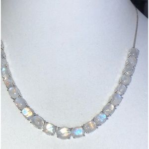 Sri Lankan Rainbow Moonstone Gemstones (81.60 cts) in Platinum Necklace